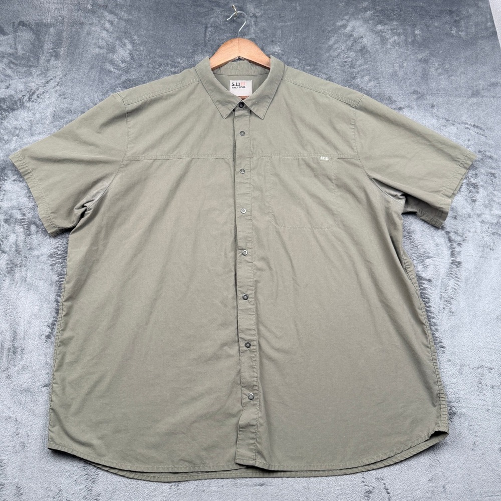 5.11 Tactical Button Down Shirt Mens 2XL Short Sleeve Olive Green Excellent